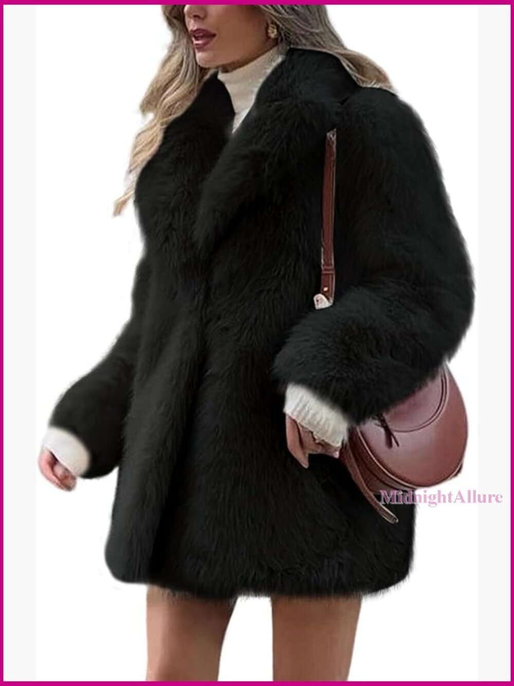 Faux Fur Coat Long Sleeve Lapel Jacket Winter Outerwear Warm Fluffy